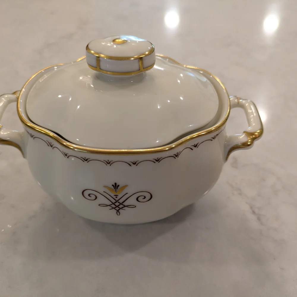 Vintage Gold-Accented Sugar Bowl With Handles And Lid